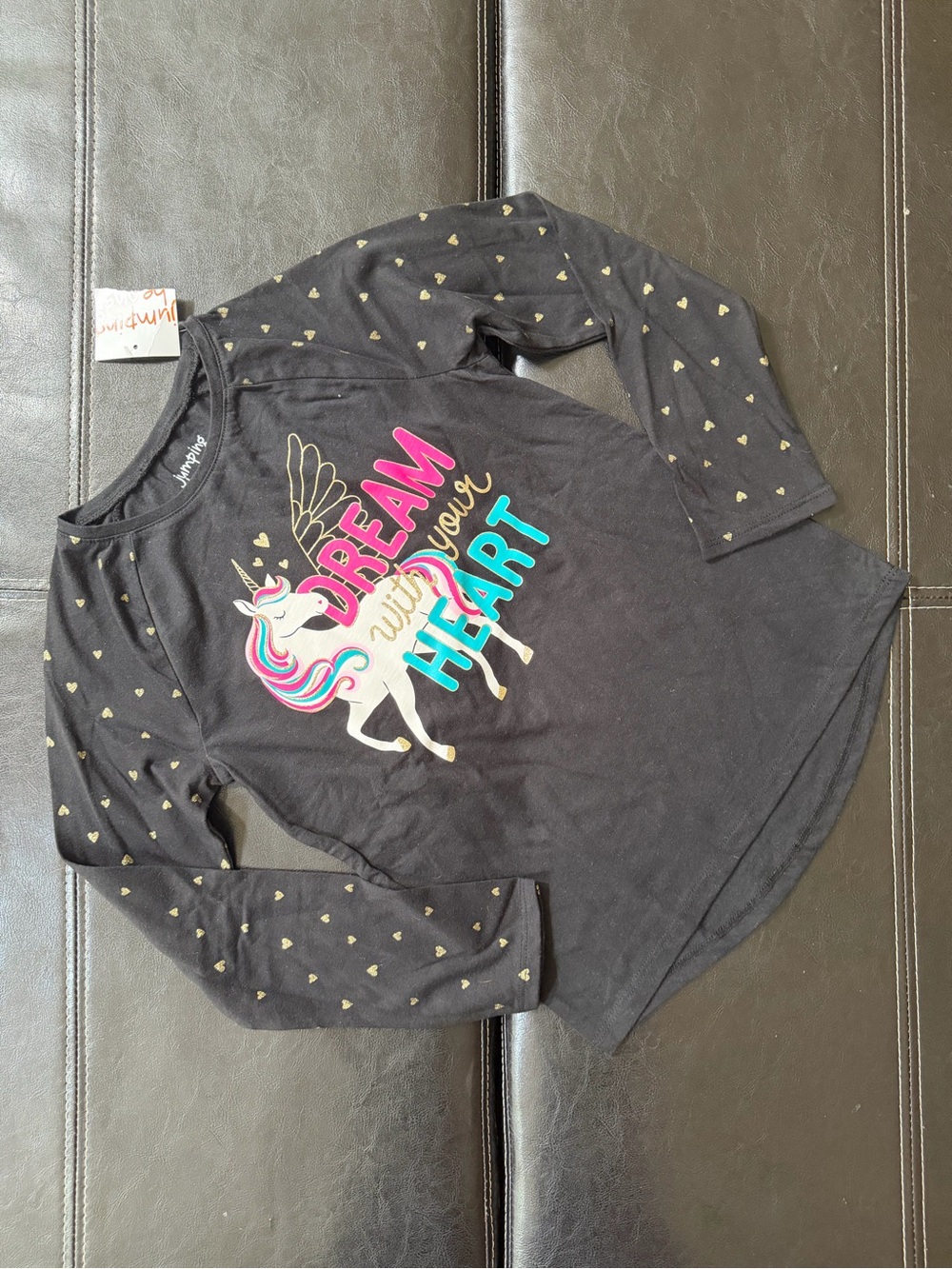 Jumping Beans - Girl’s Black Long-Sleeve Tee with Unicorn and Multicolor Accents